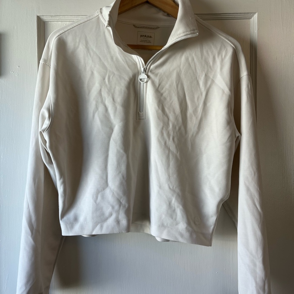 Prana Cream Quarter-Zip Cropped Pullover